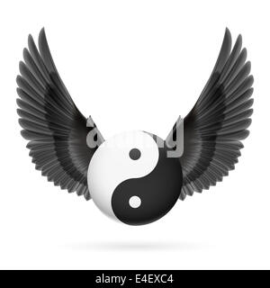 Traditionellen chinesischen Yin-Yang-symbol mit schwarzen Flügeln Stockfoto