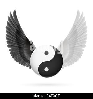 Traditionellen chinesischen Yin-Yang-symbol mit schwarzen und weißen Flügeln Stockfoto