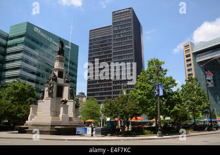 DETROIT, MI - 6 Juli: Die revitalisierte Campus Martius Park, dessen Soldiers and Sailors Monument hier auf 6. Juli 2014, wa angezeigt wird Stockfoto