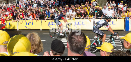 Nähert sich der Ziellinie, Tour De France 2014, Stufe 1 Leeds nach Harrogate Stockfoto