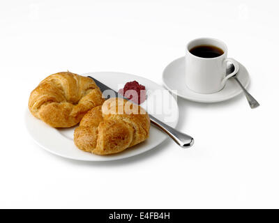 Frühstückskaffee & Croissant & Marmelade Stockfoto