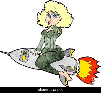 Cartoon Armee Pin-up Girl Reiten Rakete Stock Vektor