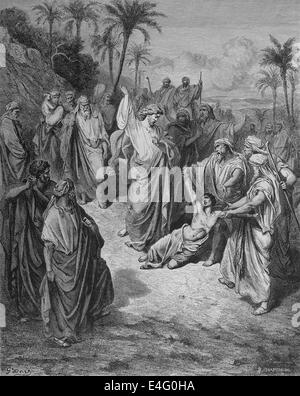 Neuen Testaments. Jesus, Heilung der verrückten. Zeichnung von Gustave Dore (1832-1883) und Kupferstich von Leon Louis Chapon (1836-1918). Stockfoto