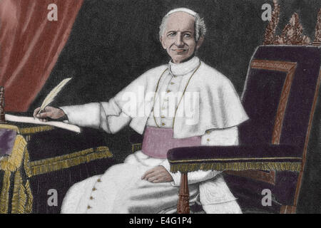 Papst Leo XIII (1810-1903). Vincenzo Gioacchino Raffaele Luigi Pecci geboren. Papst from1878-1903.  Kupferstich von Walter. Stockfoto