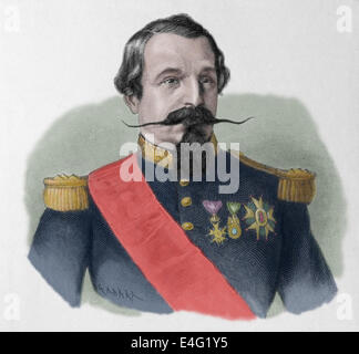 Napoleon III. (1808 Ð 1873). Erster Präsident der französischen zweiten Republik und Kaiser. Gravur. Farbe. Stockfoto