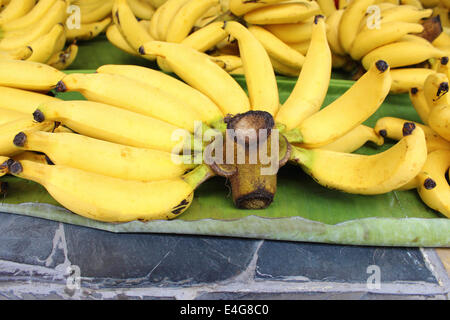 Bananen auf einem Bananenblatt Stockfoto