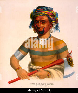 Shau-Hau-Napo-Tinia. Ein Ioway Chef, hält ein Tomahawk, ca. 1837 Stockfoto