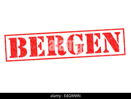 BERGEN-Stempel auf einem weißen Hintergrund. Stockfoto