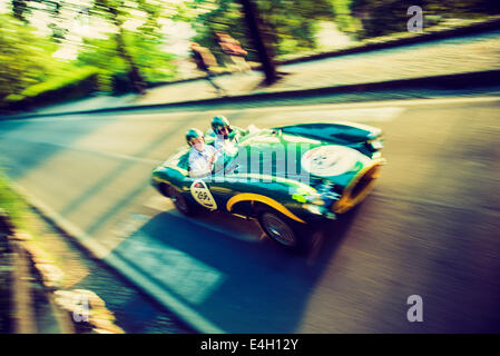 Aston Martin DB3S aus dem Jahr 1953 - Mille Miglia - Oldtimer-Rennen, Brescia, Italien 2014 Stockfoto