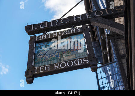 Anne Hathaway Teestuben unterzeichnen Stratford Upon Avon Café Erfrischungen Cotswolds UK England Stockfoto