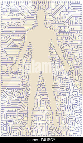 High-Tech-Platine Mann Silhouette. Abstrakte digitale Computerkunst Stockfoto