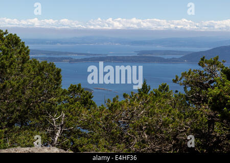 Hohen Aussichtspunkt von den San Juan Islands, nehmen vom Mount Verfassung, im Sommer bei schönem Wetter Stockfoto