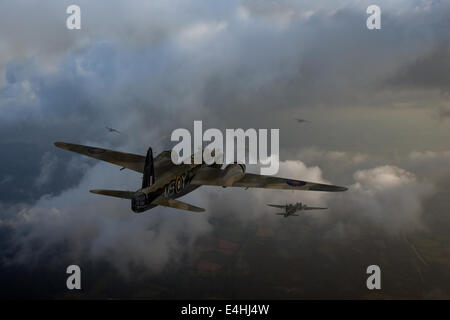 Mittlere Bomber Vickers Wellington verlassen England für einen Vorgang im besetzten Europa während des zweiten Weltkriegs. Stockfoto