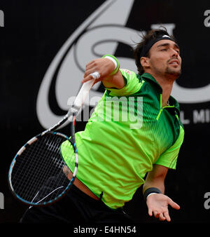 Stuttgart, Deutschland. 12. Juli 2014. Italienischer Tennisspieler Fabio Fognini in Aktion während das Halbfinale des Mercedes Cup ATP-Tennis-Turnier gegen Bautista Agut aus Spanien in Stuttgart, Deutschland, 12. Juli 2014. Foto: DANIEL MAURER/DPA/Alamy Live-Nachrichten Stockfoto