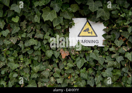 Ein Warnsignal, das darauf hinweist, dass CCTV in Betrieb teilweise hinter einigen verbirgt lässt in Manchester, UK. Stockfoto