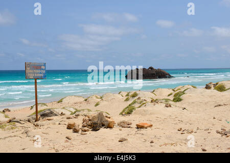 Strand mit einem Schiff Wrack in Cabo de Santa Maria, Boa Vista Insel in Kap Verde Stockfoto