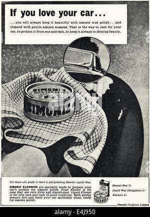 1950er Jahren Werbung für SIMONIZ Autopolitur im britischen Magazin vom August 1956 Stockfoto