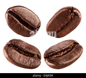 Sammlung von Kaffeebohnen isoliert auf weißem Hintergrund Stockfoto