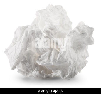 zerknüllte Serviette auf weißem Hintergrund. Clipping-Pfad Stockfoto