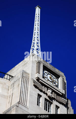 Die Antenne des BBC Broadcasting House erbaute ein Art-Deco-Stil in1932, Regent Street, London, England, UK Stockfoto