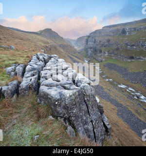 Kalkstein-Schlucht oberhalb Gordale Narbe bei Malham Lings, Malham, Malhamdale, Yorkshire Dales, uk Stockfoto