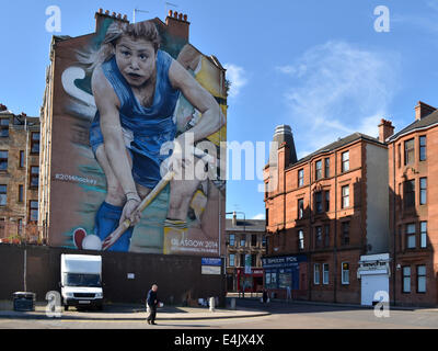 Glasgow Commonwealth Games 2014 Graffiti am Giebel endet am Busbahnhof Partick, Glasgow Stockfoto