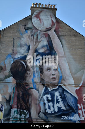 Glasgow Commonwealth Games 2014 Graffiti am Giebel endet am Busbahnhof Partick, Glasgow Stockfoto