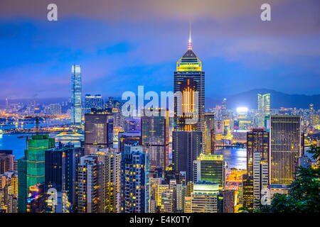 Hongkong Skyline der Stadt vom Victoria Peak. Stockfoto