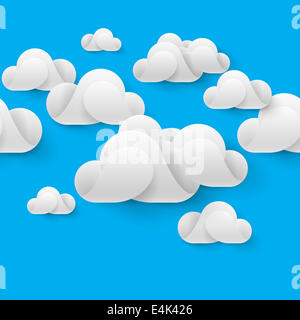 Abstrakte weiße Wolken aus den gebogenen Elementen auf blauen Himmelshintergrund. Cloud-computing Stockfoto