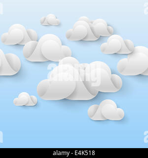 Abstrakte weiße Wolken aus den gebogenen Elementen auf hellblauem Hintergrund. Cloud-computing Stockfoto