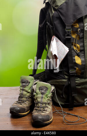 Rucksack und Schuhe backpackers Stockfoto