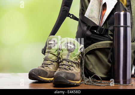 Rucksack und Schuhe backpackers Stockfoto