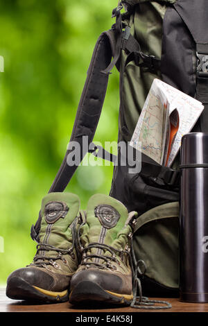 Rucksack und Schuhe backpackers Stockfoto