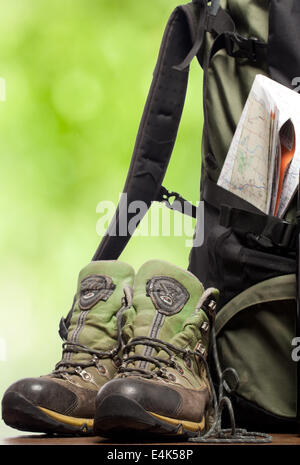 Rucksack und Schuhe backpackers Stockfoto