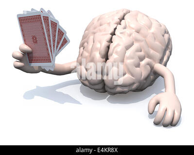 menschlichen Gehirns mit Armen und Beinen spielt Poker, 3d illustration Stockfoto