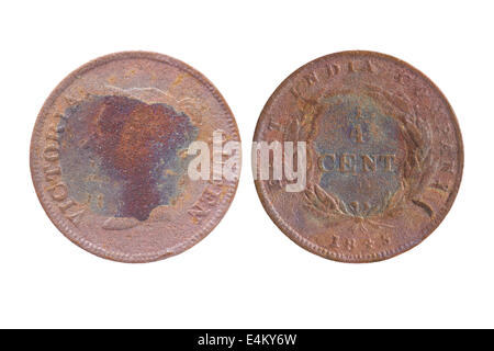 1/4 Cent-Straits Settlements East India Company 1845-Münze Stockfoto