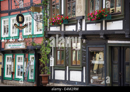 Holz Rahmen Gebäuden in der Altstadt, Halberstadt, Sachsen Anhalt, Deutschland Stockfoto
