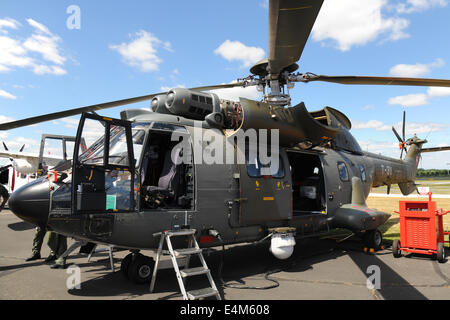 Farnborough, Großbritannien. 14. Juli 2014. Ein Hubschrauber Eurocopter AS332 M1 Super Puma Schweizer Luftwaffe TH06 auf dem Display auf der Farnborough International Air Show Farnborough, UK. Kredit-14. Juli 2014: Martin Brayley/Alamy Live-Nachrichten Stockfoto