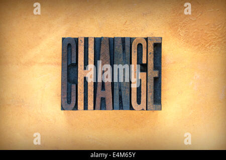Das Wort geschrieben in Vintage Buchdruck-Typ ändern Stockfoto