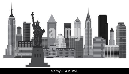 Skyline von New York mit Freiheitsstatue Liberty schwarz und weiß-Abbildung Stockfoto