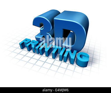 3D Druck-Konzept mit drei dimensionalen Text als Symbol der neuen Drucktechnologie Duplizieren von Objekten für Produkt oder Prototyp-Entwicklung, mit industrieller Replikator Roboter und zukünftige Herstellungsprozess. Stockfoto