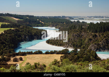 Blick über den Waimakariri river Stockfoto