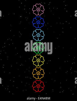 Bunte Blumen in Chakra-Spalte Stockfoto