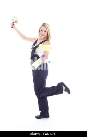 Freudige DIY Frau Dekorateur Stockfoto