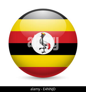 Flagge von Uganda als runde glänzende Symbol. Button mit ugandische Flagge Stockfoto