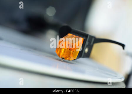 Schallplatte auf einem Plattenspieler, Nahaufnahme Stockfoto