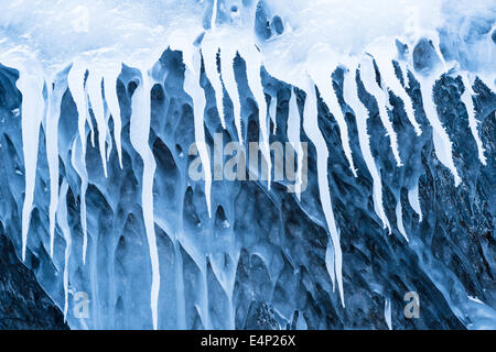 Eisstrukturen am See Tornetraesk, Norrbotten, Lappland, Schweden, Stockfoto