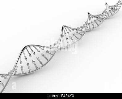 DNA-Doppelhelix Metall Textur auf weißem Hintergrund Stockfoto