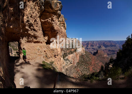 Person und Tunnel auf der Bright Angel Trail, South Rim, Grand Canyon, Grand Canyon National Park, Arizona, USA Stockfoto