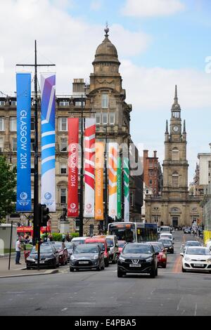 Glasgow 2014 Commonwealth Games Banner auf dem George Square, Glasgow, Schottland, Großbritannien Stockfoto